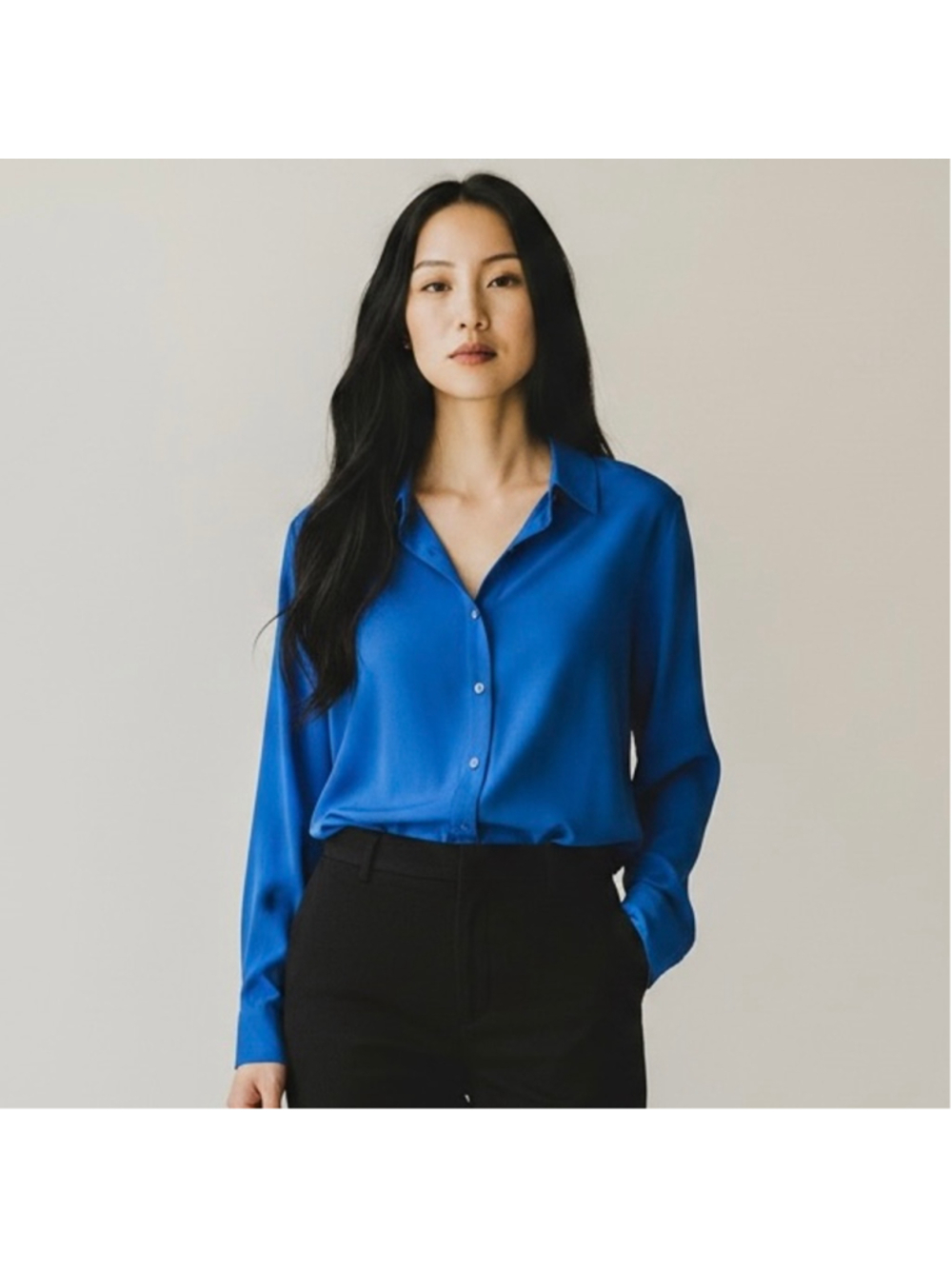 Size L Women's Express Vibrant Blue oversized Boyfriend Button Down blouse shirt